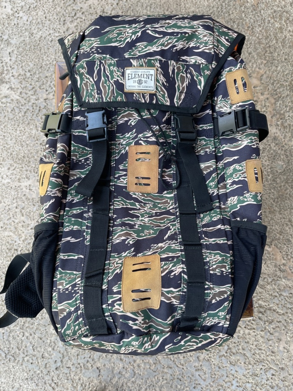 Element Green Tiger Camo Roll-Top Backpack with Tan Accents